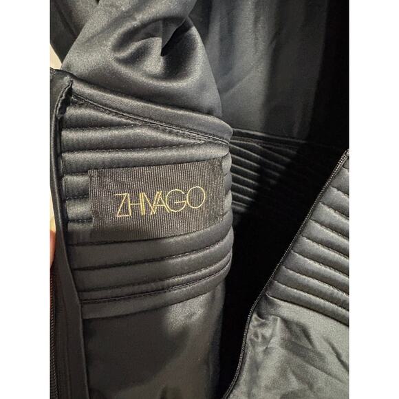 Zhivago Bond Satin Pleated Asymmetric Midi Formal Dress Black Women's Size US 8 - Picture 5 of 6